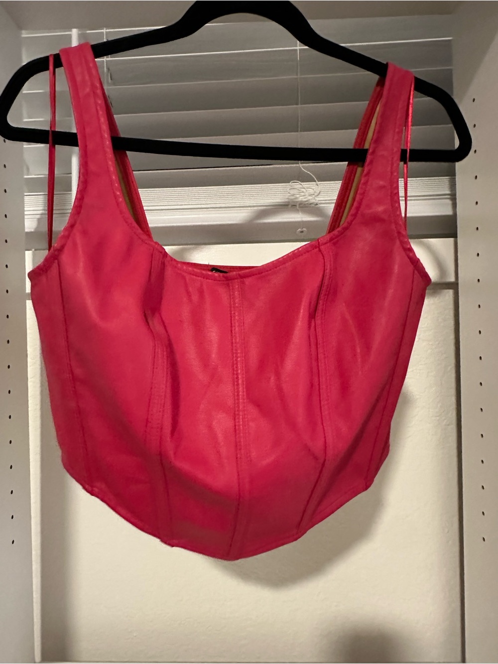 Women's Hot Pink Faux-Leather Corset Tank Top